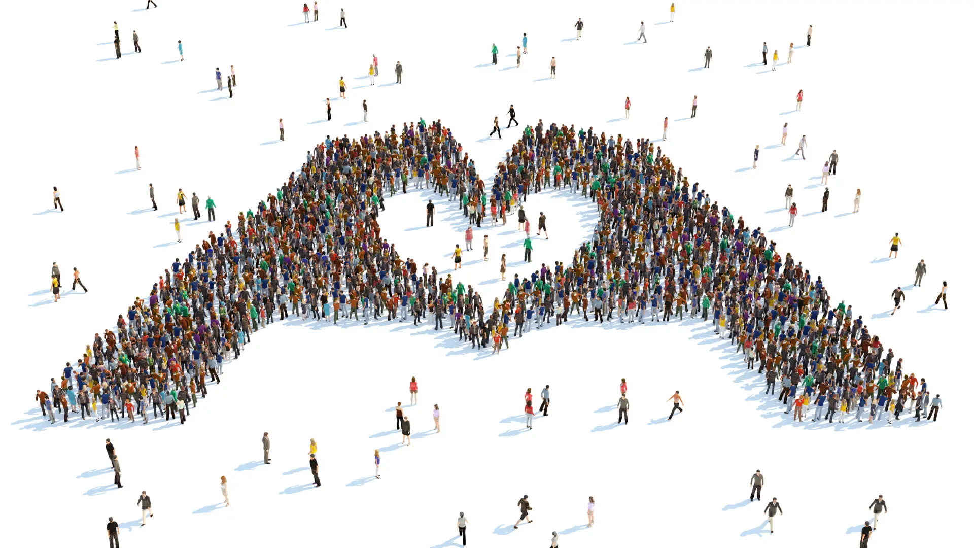 A group of philanthropic people united in the shape of a heart to promote charity through the Will Power campaign.