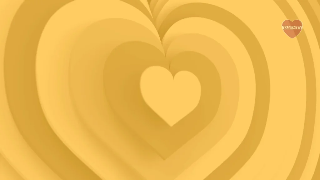 A heart-shaped yellow background showcasing philanthropic love with a heart in the middle.