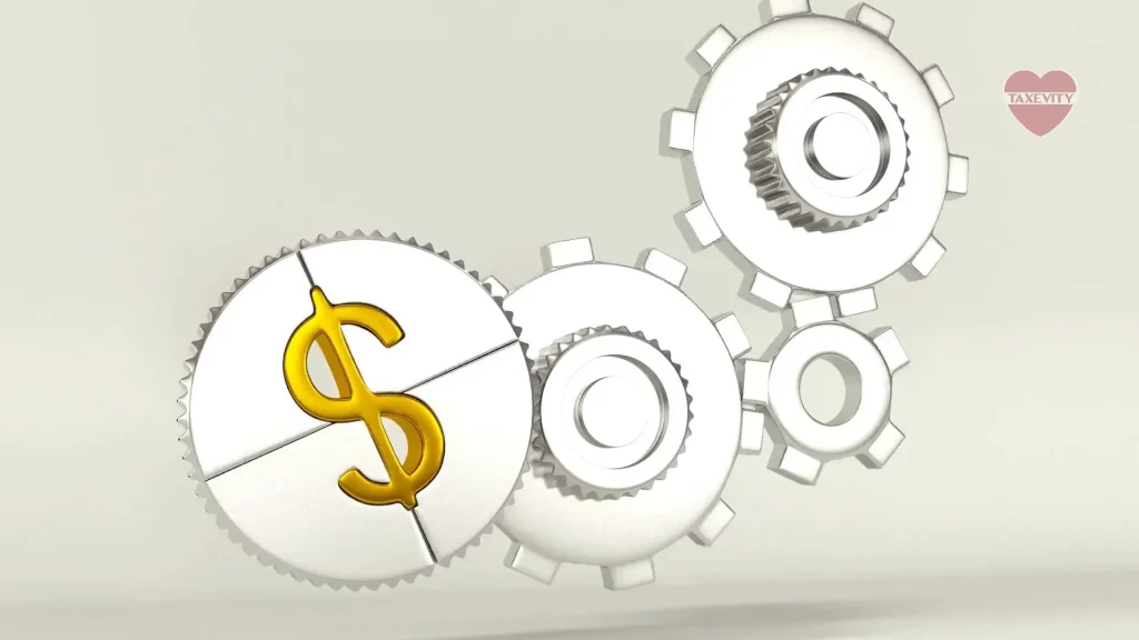 Three gears with a dollar sign on them representing the power of a charitable donation.