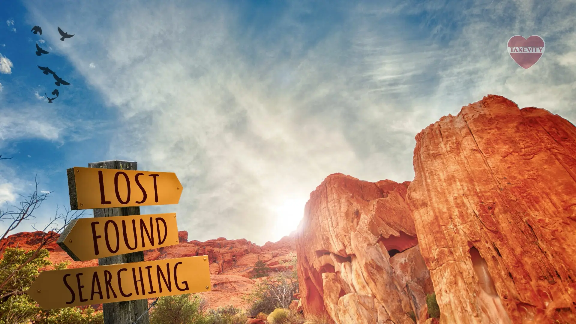 A philanthropic sign searching for lost items in the desert.