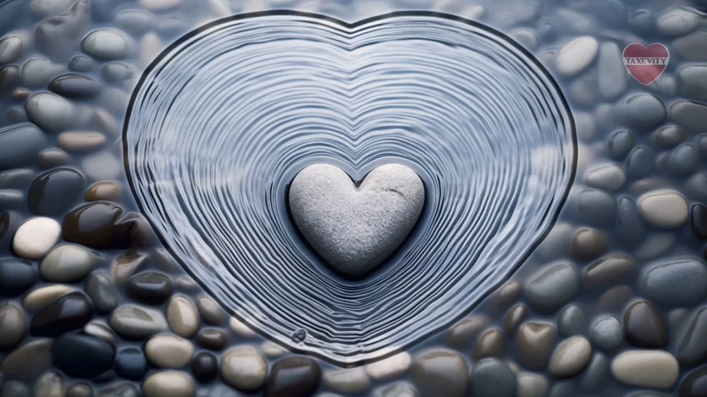 A heart-shaped rock creating ripples as philanthropy does.