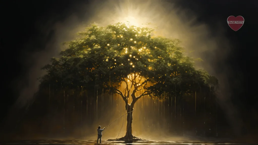 A person under a tree grown by philanthropy.