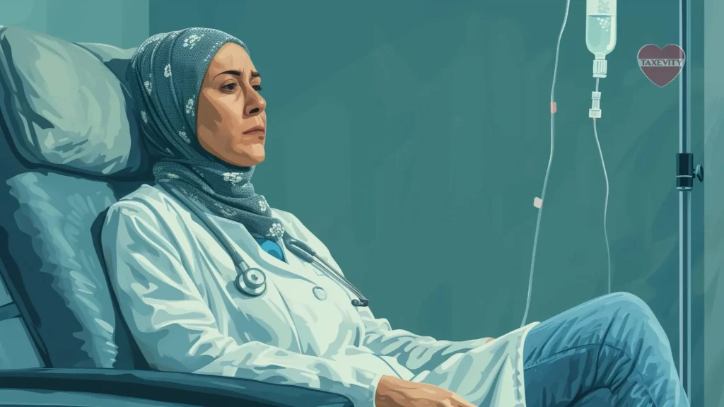 A female doctor receiving medical treatment is thankful to have critical illness insurance for physicians.