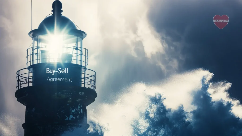A lighthouse in the middle of a stormy sea representing a buy-sell agreement