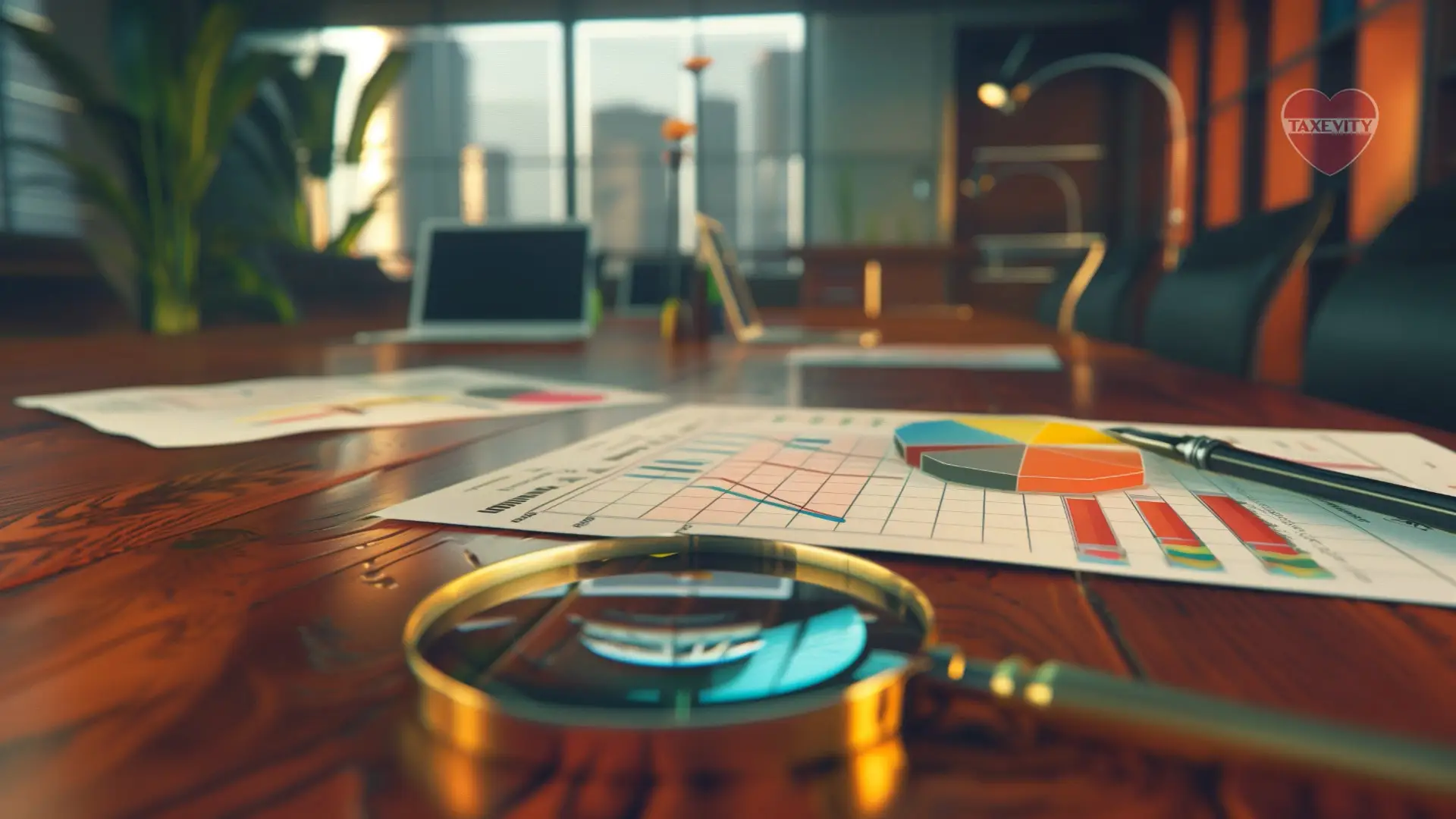 A magnifying glass hovers over financial charts and a life insurance policy on a desk, symbolizing the scrutiny and analysis involved in effective financial planning.