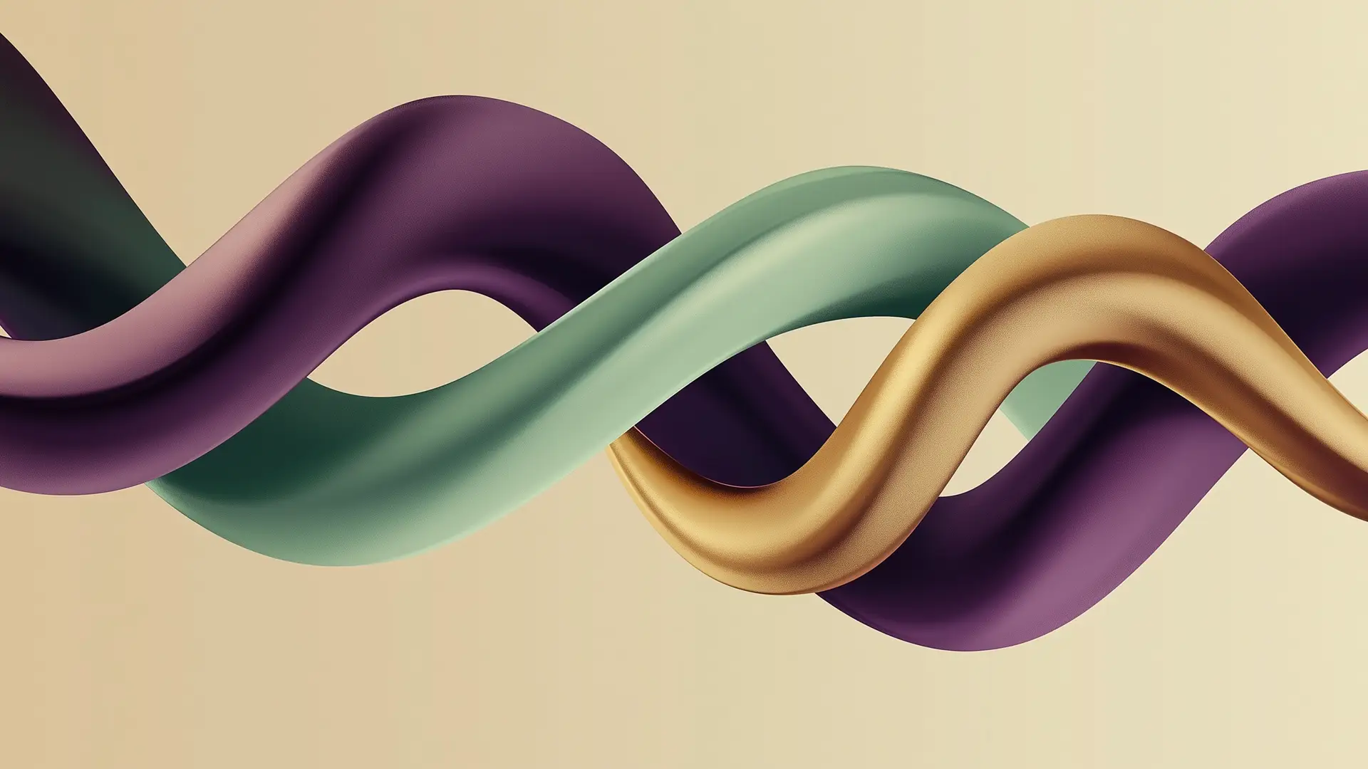 Intertwined flowing shapes in plum, green, and gold visualizing corporate financial flow and taxation concepts.