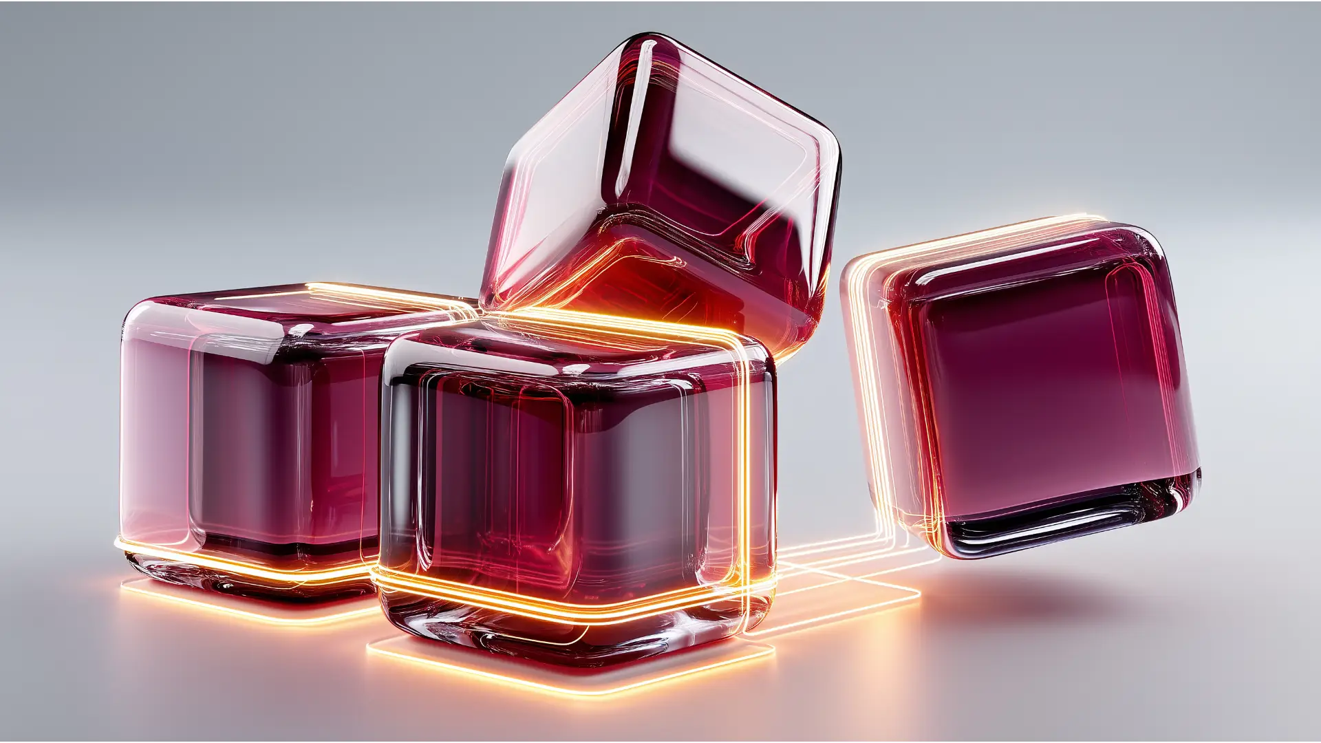 Abstract image visualizing an IFA strategy for a Medical Professional Corporation: interconnected plum and glass cubes with glowing lines represent structure, capital flow, and growth.