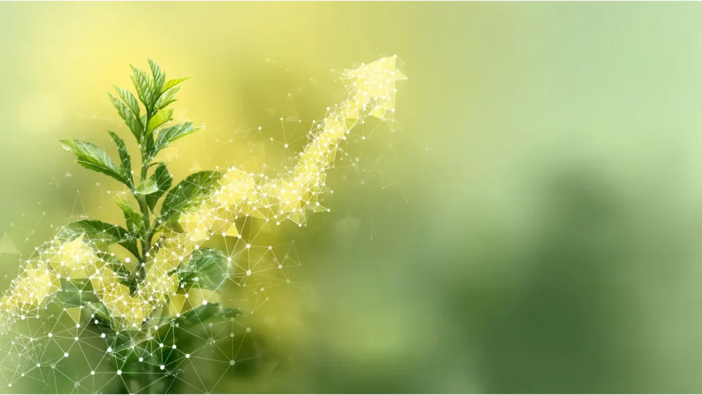 Abstract image for IFA tax efficiency, featuring a green sapling with an upward swirl of light particles, symbolizing financial growth and strategic structuring for physicians.