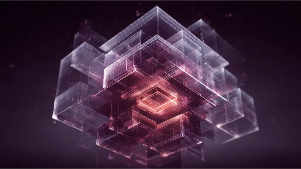 Abstract image of a luminous, holographic blueprint. A complex geometric structure made of glowing purple layers represents the sophisticated framework of an Immediate Financing Arrangement (IFA).