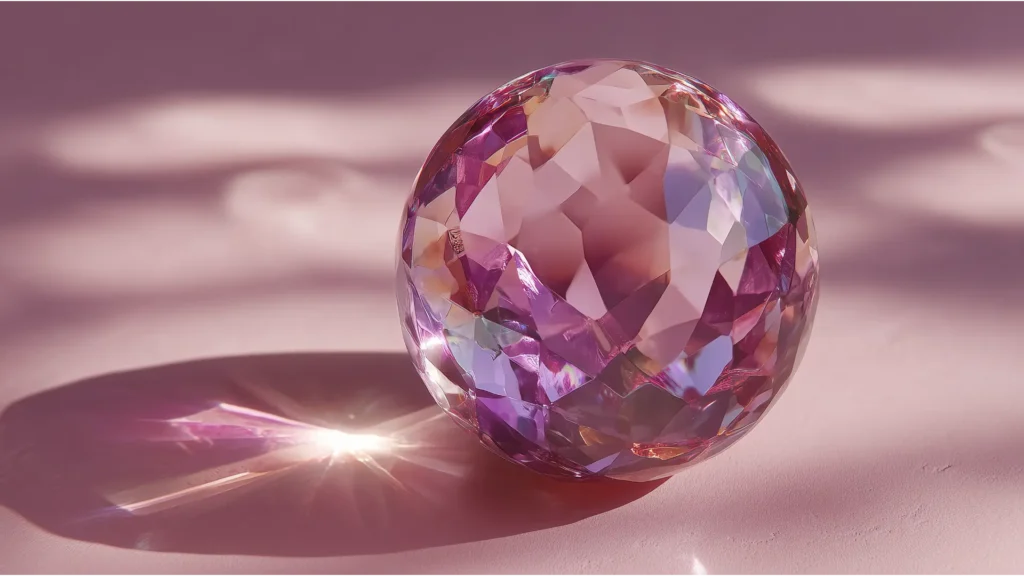 A faceted crystal sphere in shades of plum, representing a physician's investment portfolio, is illuminated to cast a clear geometric pattern, symbolizing the resolution of a hidden financial blind spot.
