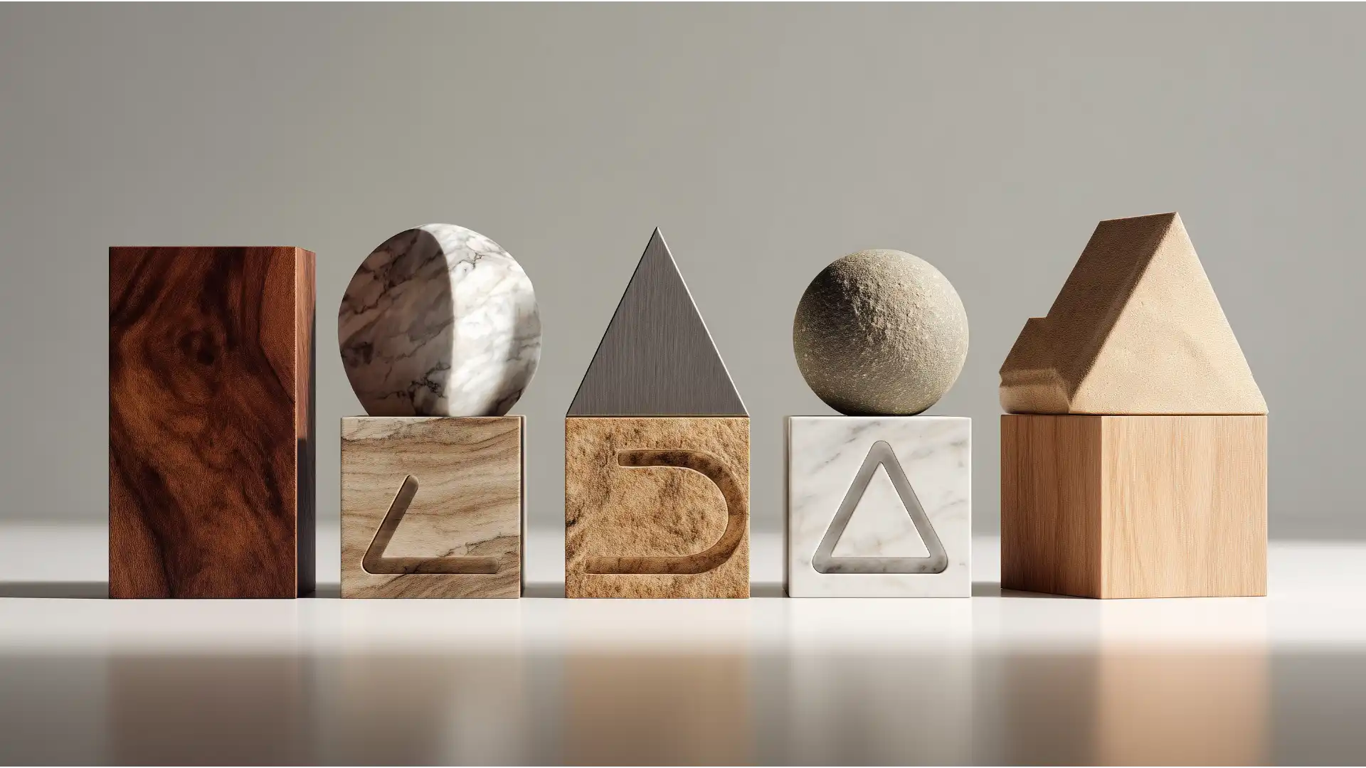 A collection of beautifully crafted wood, stone, and metal blocks, each engraved with an abstract symbol, representing the foundational terms in this IFA glossary.