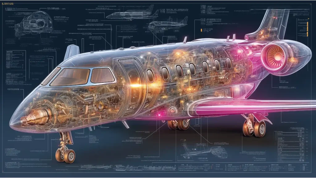 Technical cutaway illustration of a private jet, revealing its inner mechanics. A central, glowing engine represents the stability of a whole life insurance policy powering the entire structure of an IFA.