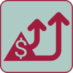 Taxevity icon for the Immediate Financing Arrangement (IFA) strategy, showing a single capital base (pyramid) funding both insurance protection and investment growth (two arrows).