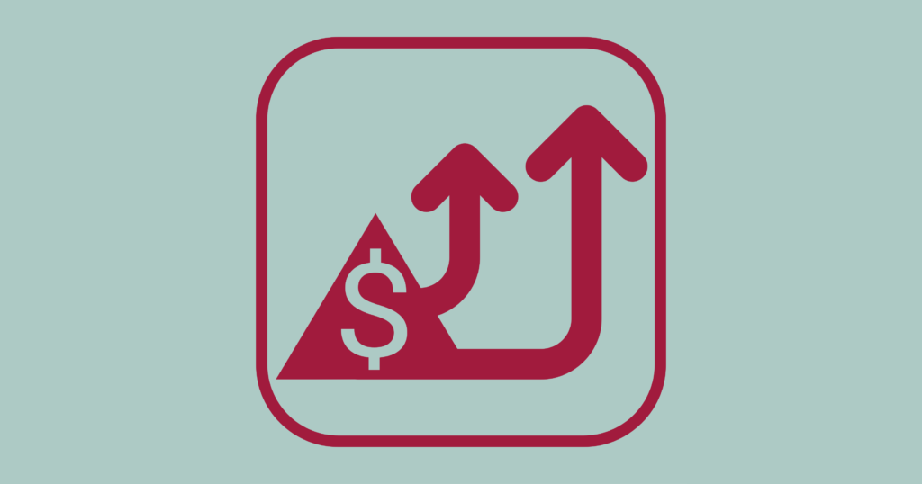 Taxevity icon for the Immediate Financing Arrangement (IFA) strategy, showing a single capital base (pyramid) funding both insurance protection and investment growth (two arrows).