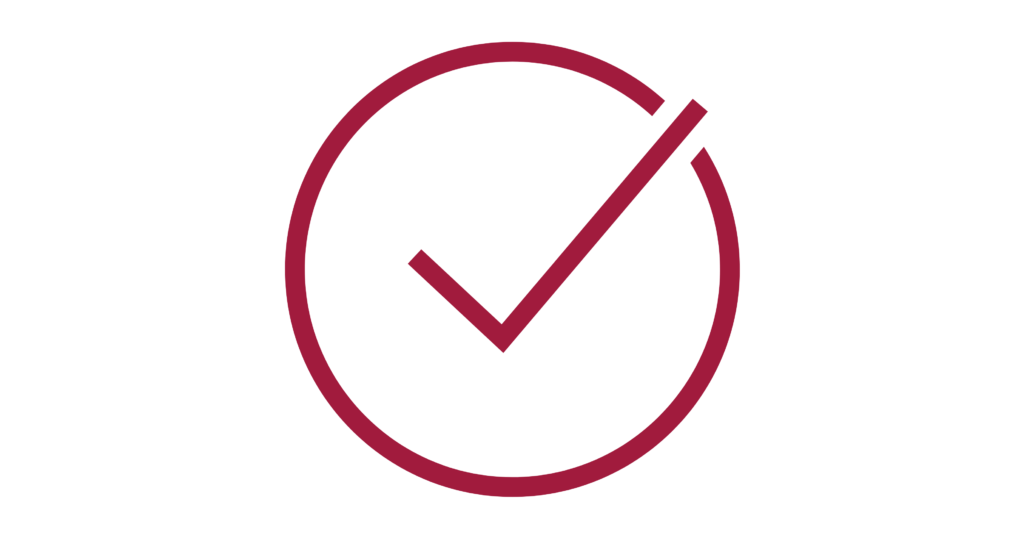 Rich plum circle icon with a white checkmark representing a validated status.