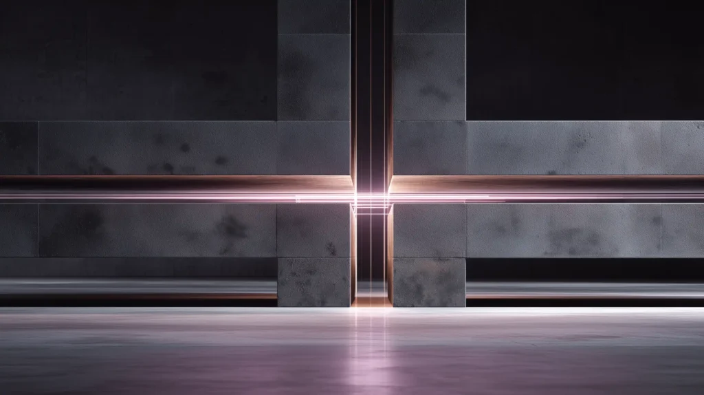 : A sleek charcoal geometric structure being scanned by a precise rich plum laser beam, revealing its complex internal mechanics, representing the Taxevity insurance feasibility audit.