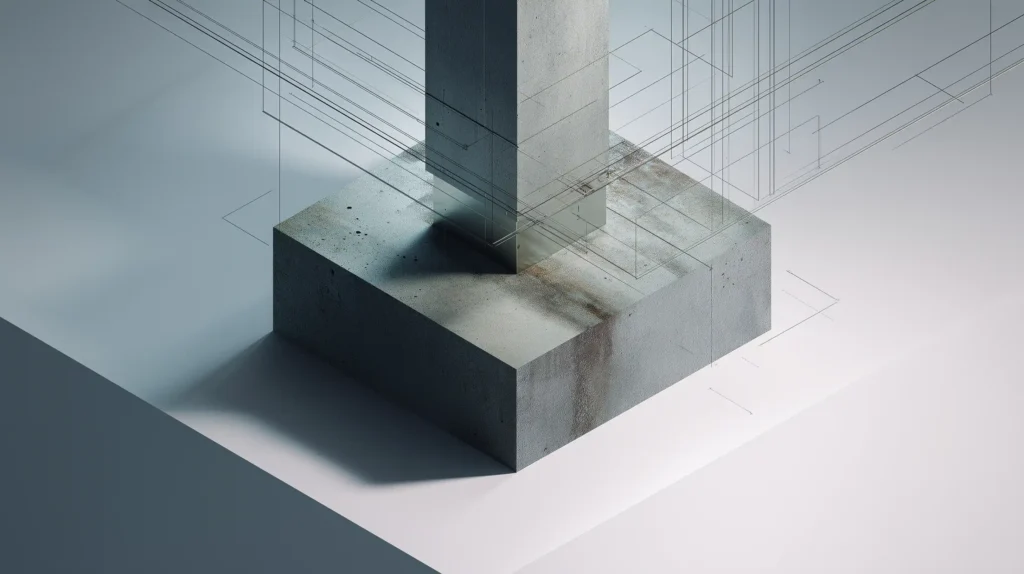 A heavy, unshakeable charcoal foundation block anchoring translucent architectural blueprints, representing the Taxevity feasibility standard.