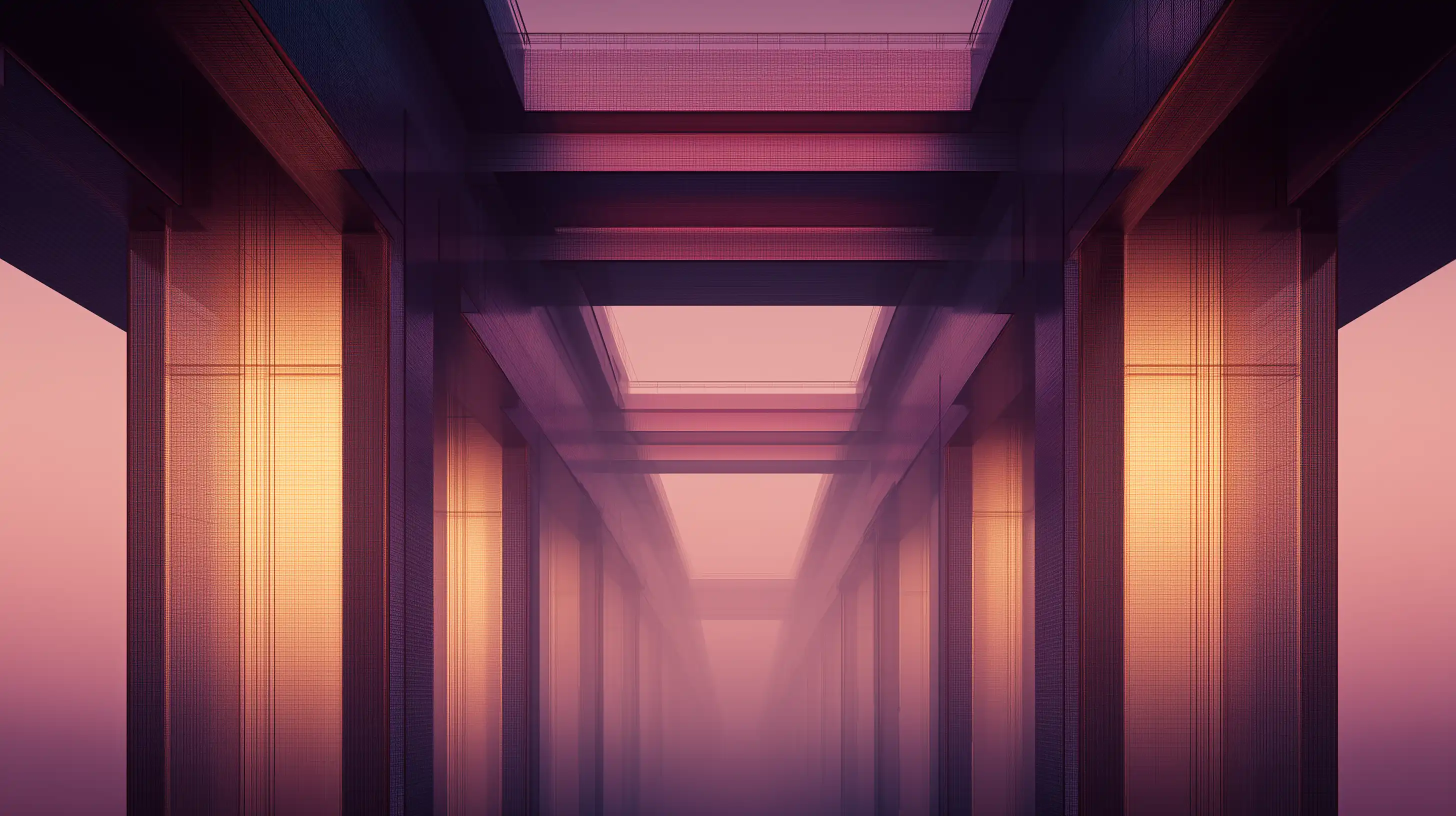 A 3D abstract architectural rendering of a symmetrical corridor with solid pillars and a glowing path, representing a clinical fellow's financial transition and disability insurance blueprint.